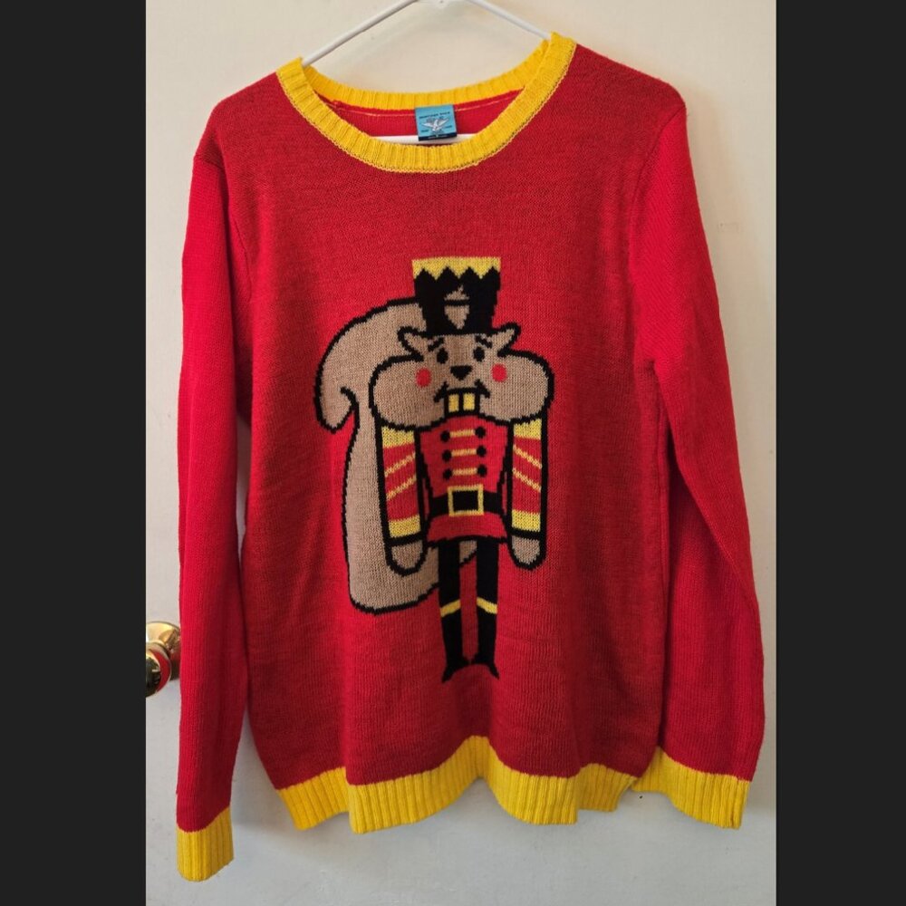 Northern Pole Ugly Sweater Size L Large Red Squirrel Nutcracker Unisex